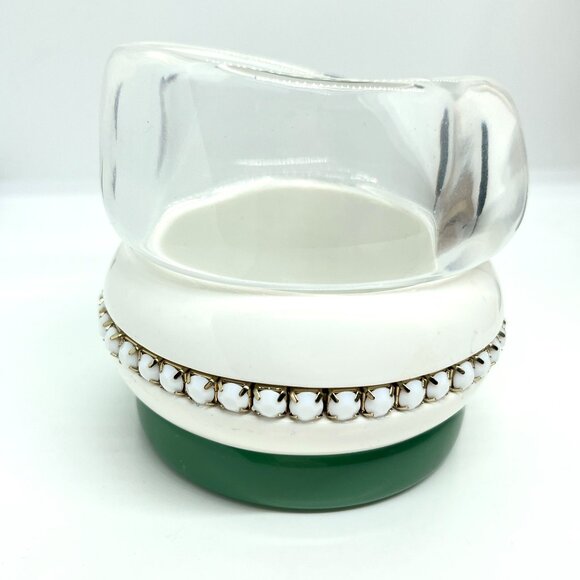 VINTAGE PLASTIC BANGLE SET White Green Clear Bracelet Lot Retro Mod Statement - Picture 1 of 15